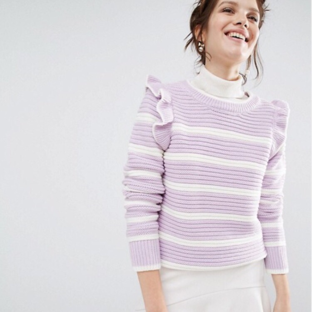 ASOS Striped Ruffle Sleeve Sweater - Picture 2 of 8